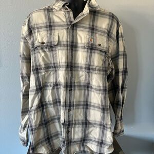 Carhartt Shirt Jacket Mens XL Tan Plaid Heavy Flannel Original Fit Workwear